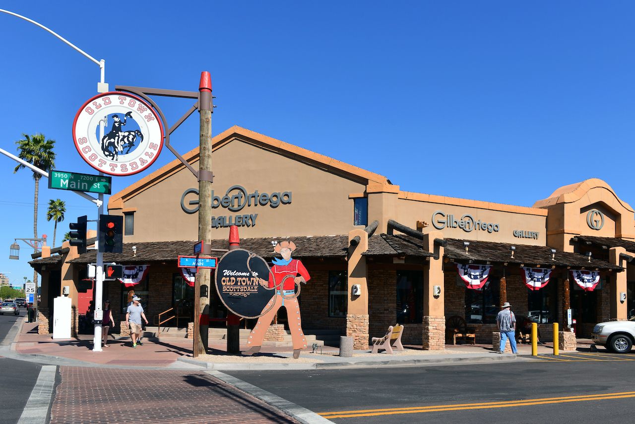 The Gilbert Ortega Gallery, specializing in Native American art and jewelry, at Scottsdale and Main