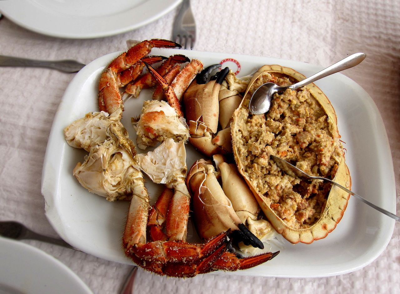 Traditional Portuguese seafood dish brown crab
