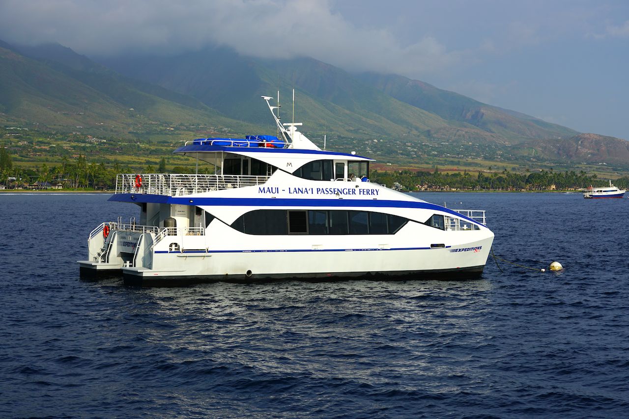 View of the Maui Lanai passenger ferry boat on the Pacific Ocean