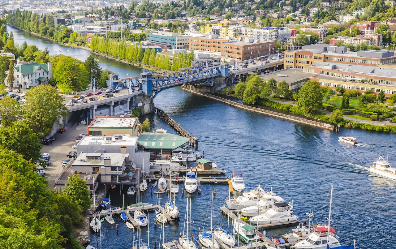 Freemond bridge across canal on sunny day, Seattle
