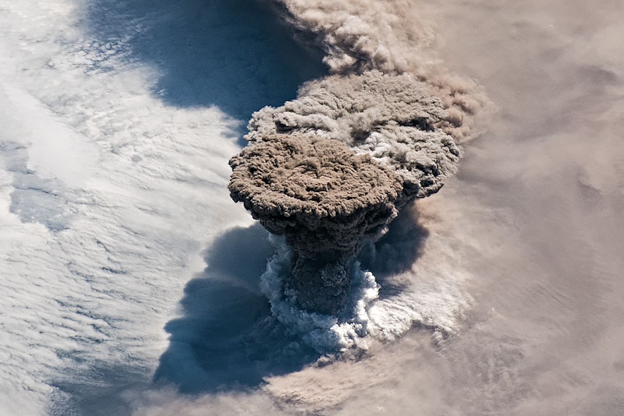 Volcano eruption from space