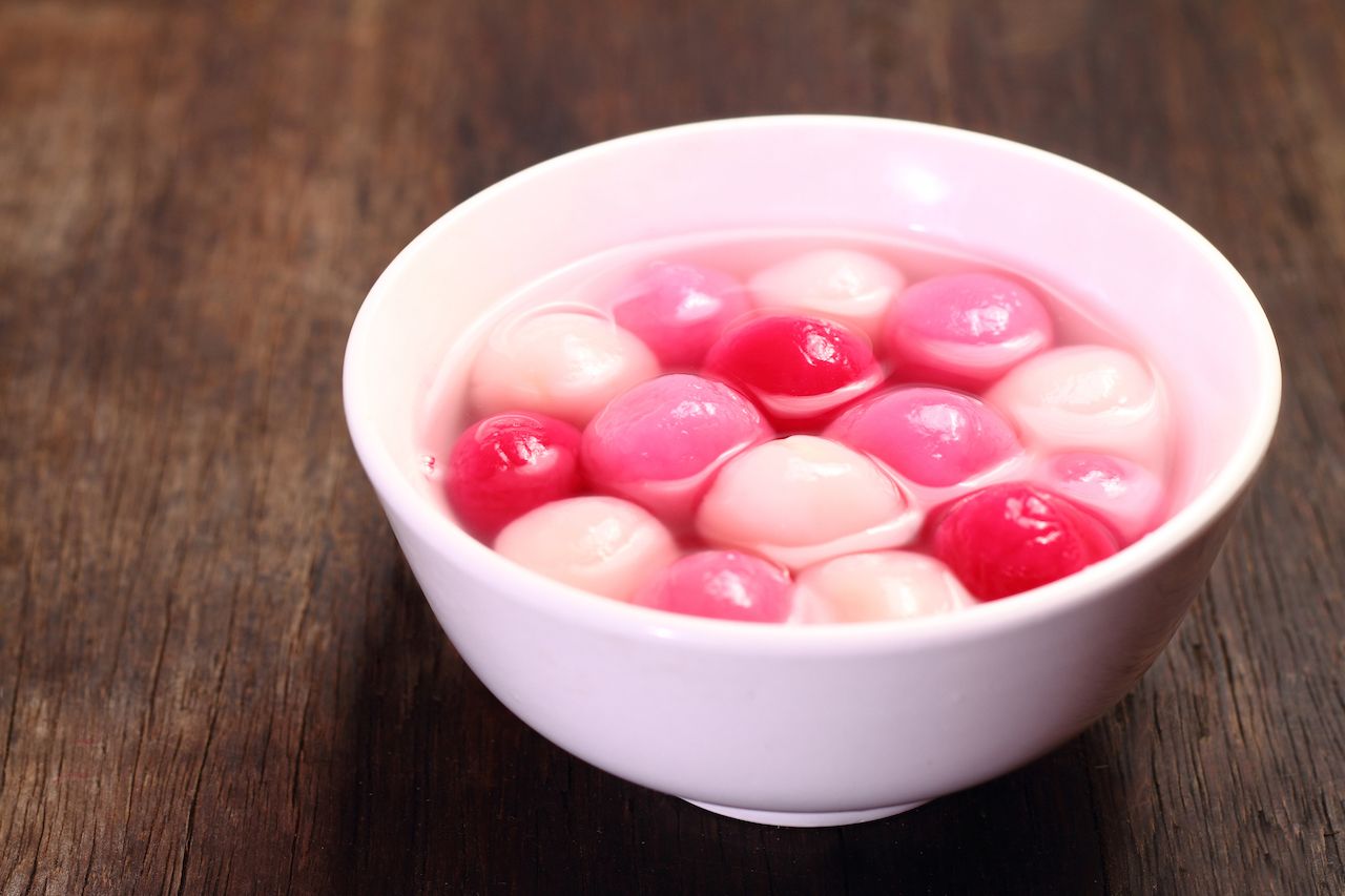 A bowl of sweet rice balls, a traditional Chinese New Year dessert