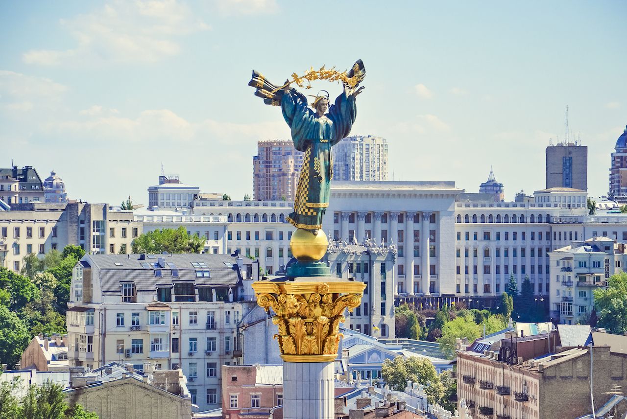 View of the street Khreshchatyk and Independence Square in Kiev