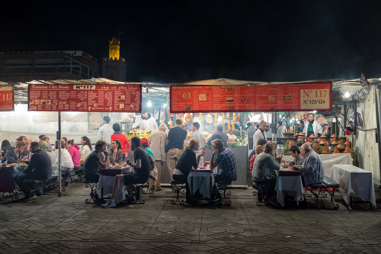 Food stalls at night in Djemaa el Fna