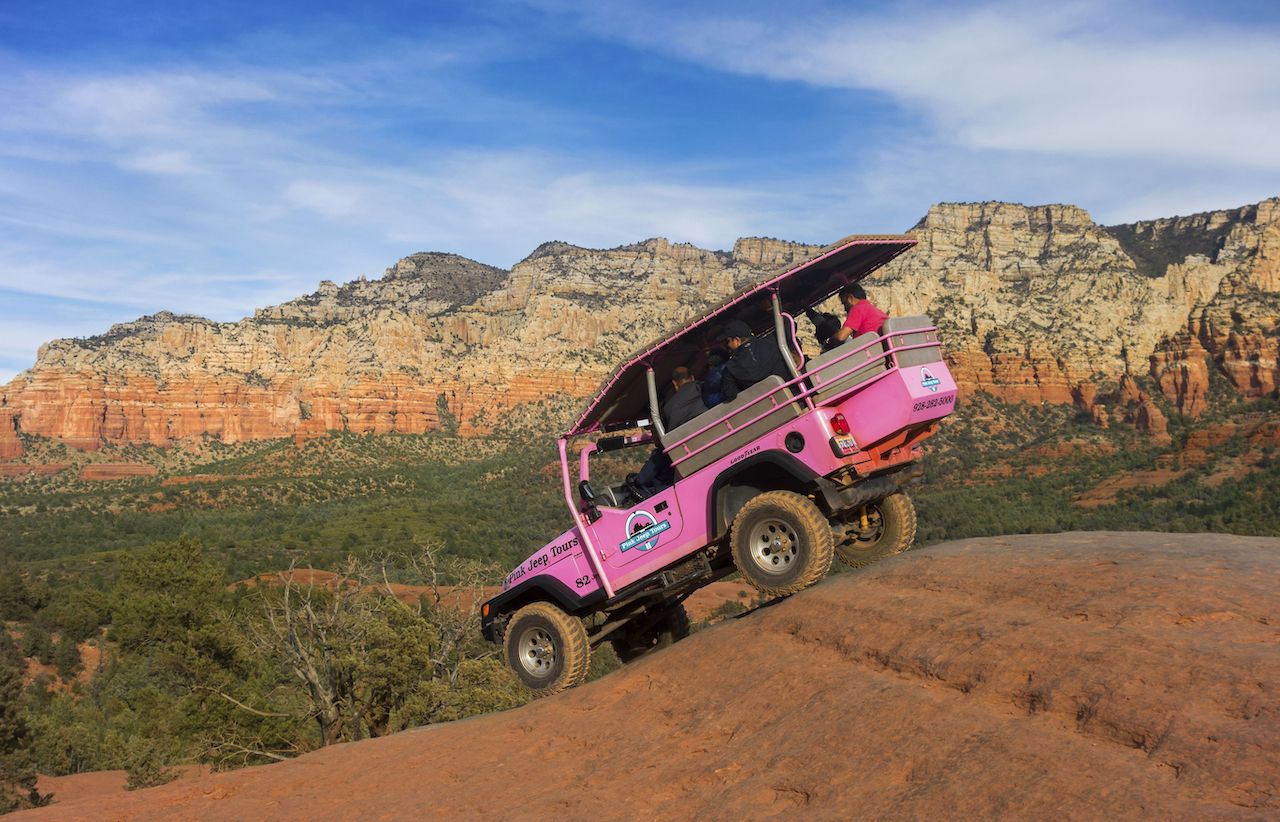 Jeep driving Broken Arrow Slick Rock terrain