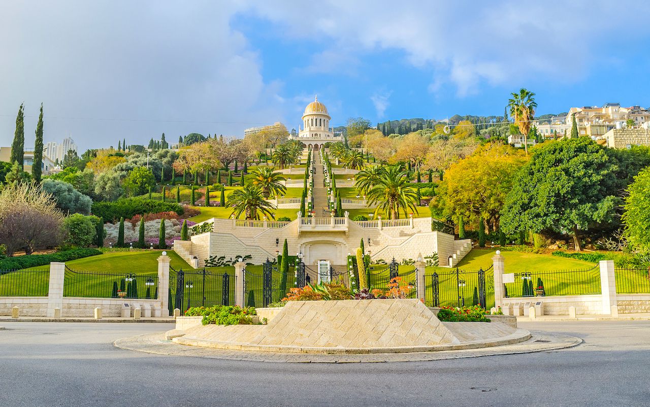 The UNESCO Square, located at the foot of the Carmel Mount, here starts the lower level of Bahai Gardens, Haifa, Israel