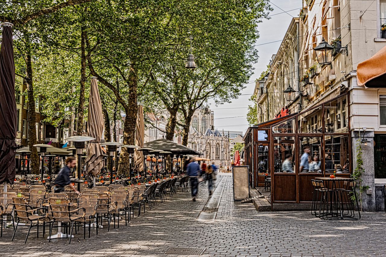 restaurant terraces in the center of the city