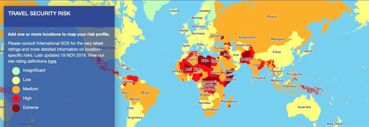 Map of most dangerous places in 2020