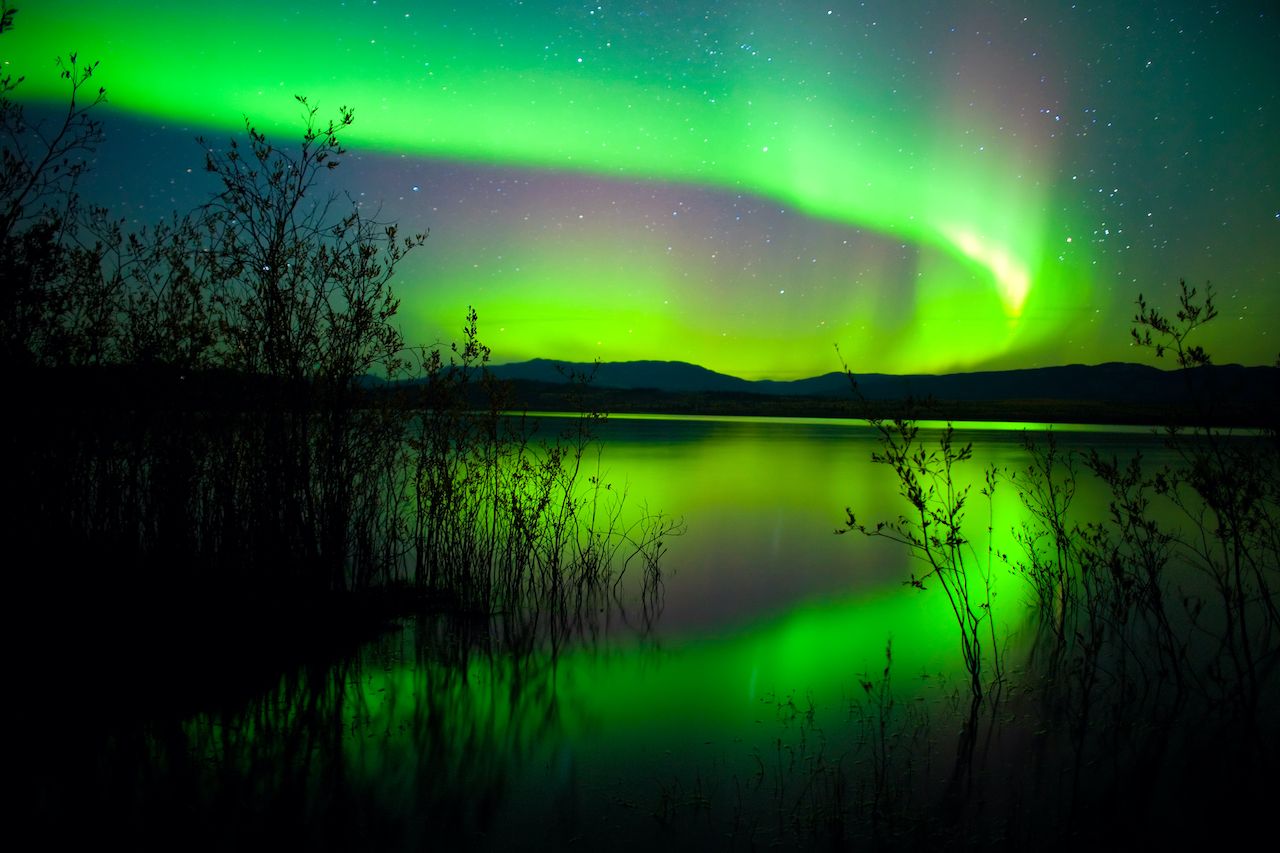 Northern lights over Lake Laberge, Yukon Territory, Canada,