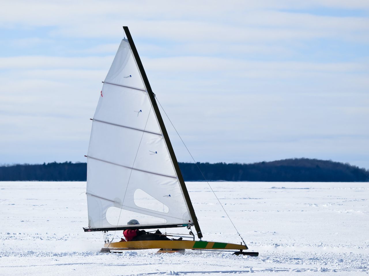 Ice sailing on the frozen lake