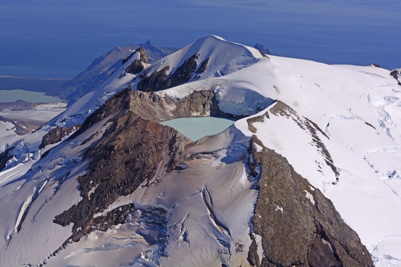 Aerial view of the crater lake at Mount Douglas in Alaska