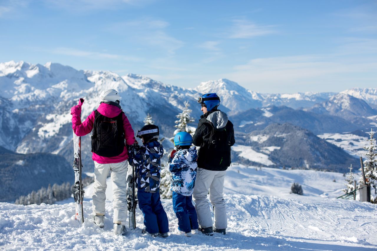 skiers at an all-inclusive ski resort in the Alps