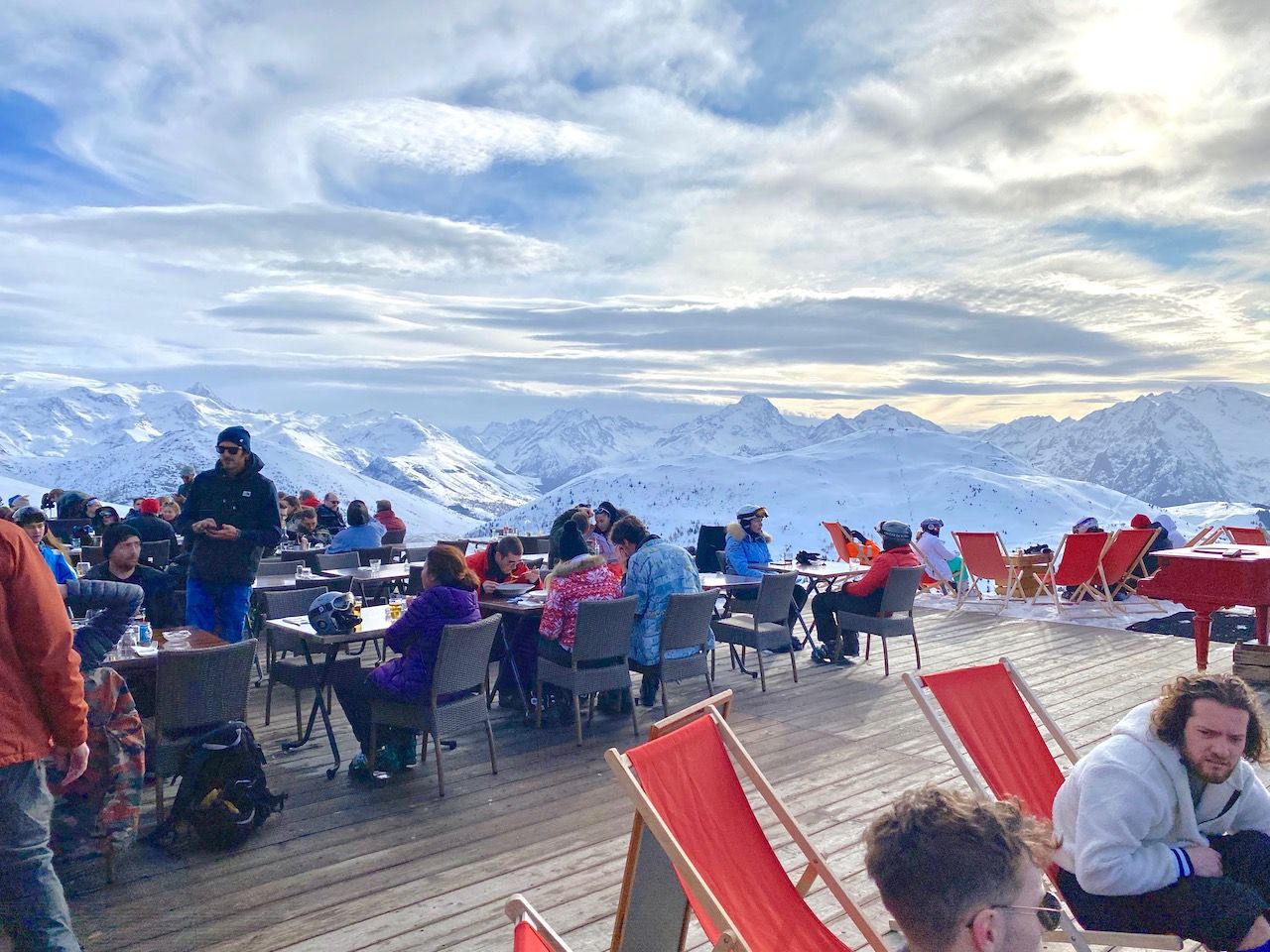 lunch on a deck at an all-inclusive ski resort 