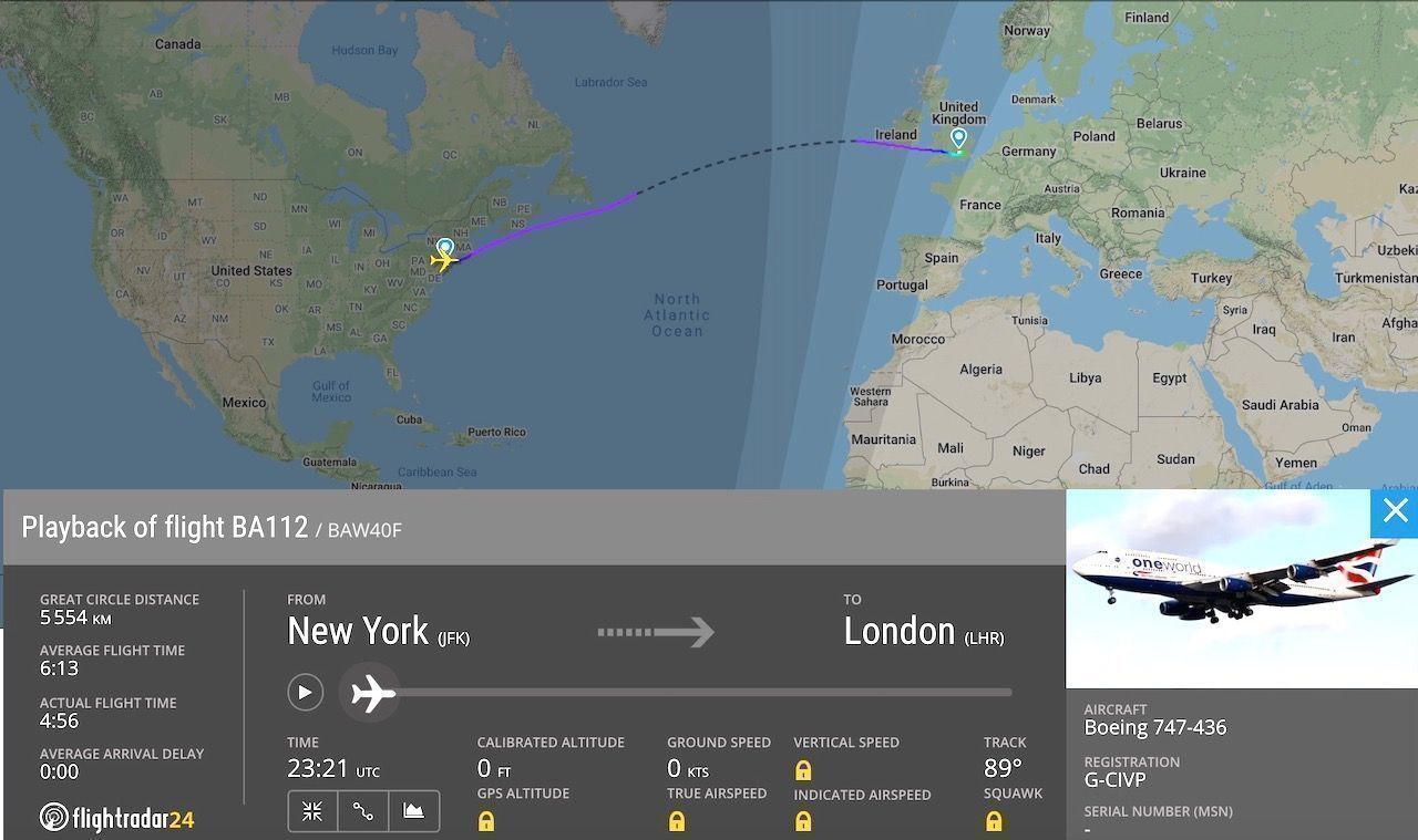 British Airways fastest flight across the atlantic