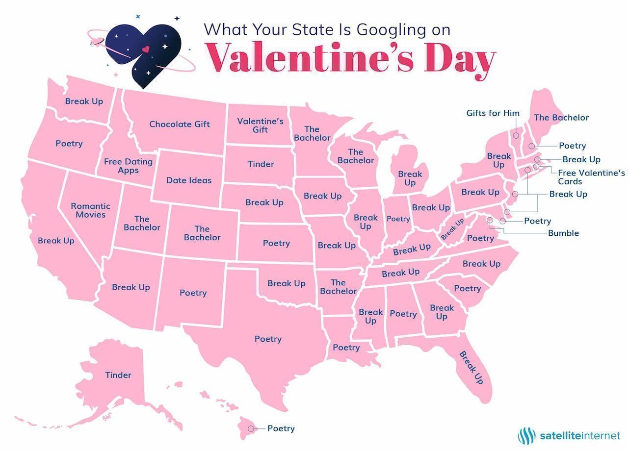 Map of valentine's day search terms