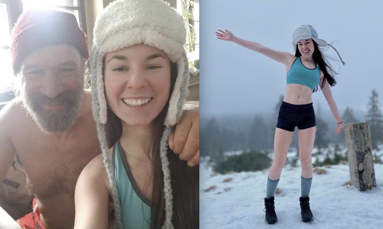 collage of Wim Hof and girl on Wim Hof retreat