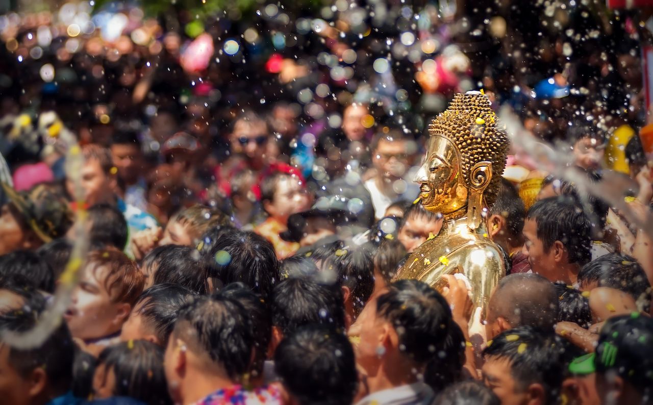 Buddha statue water ceremony in songkran festival