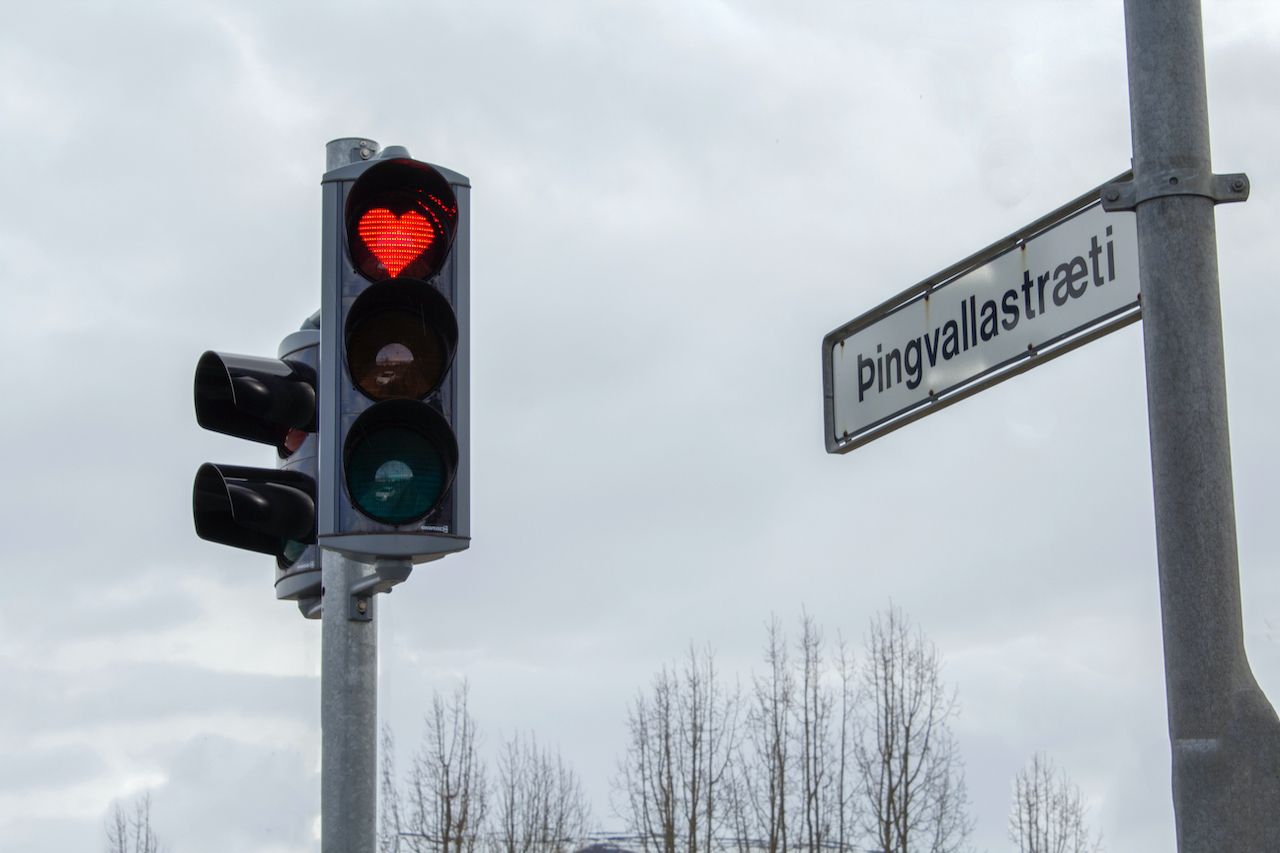 Heart traffic lights in Iceland