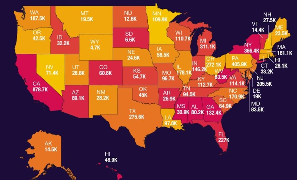 Map of unemployment in the US during coronavirus crisis