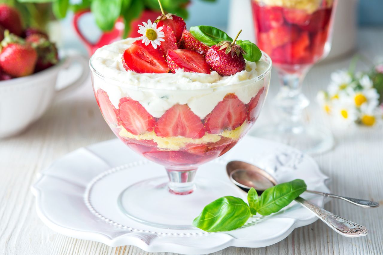 Strawberry dessert trifle in glass