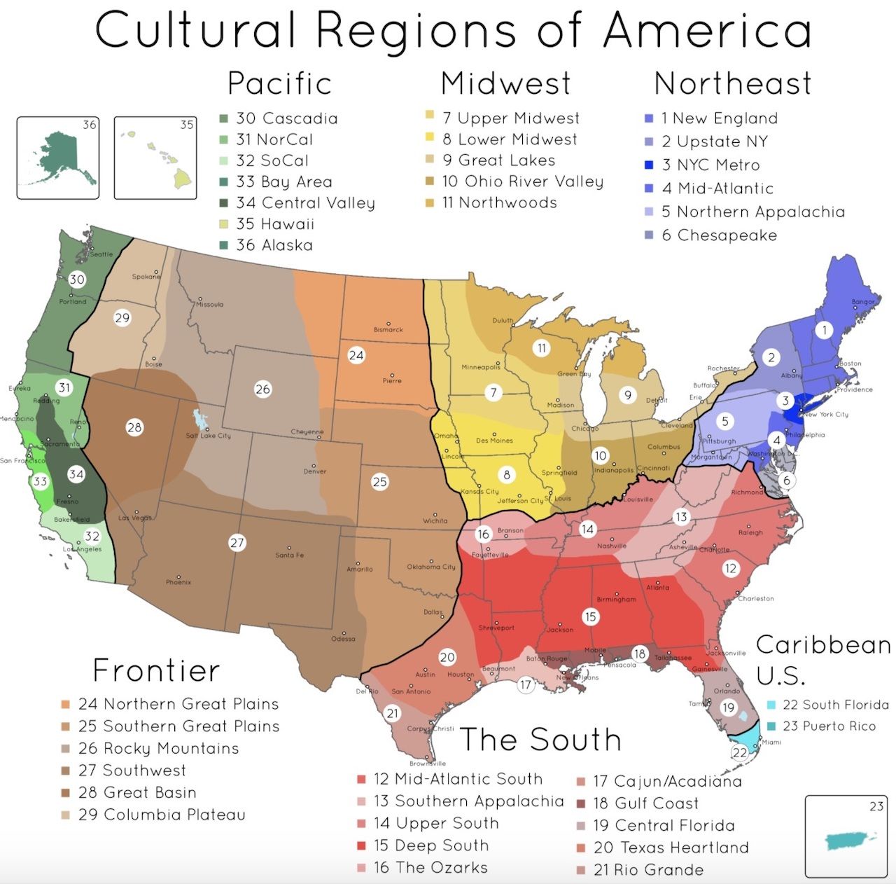 cultural regions of the United States, mapped